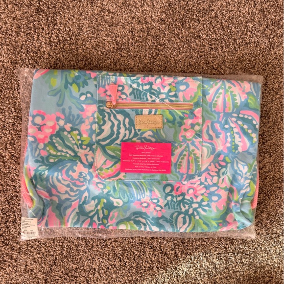 NWT Lilly Pulitzer Drawstring Backpack Aqua La Vista - Picture 2 of 3